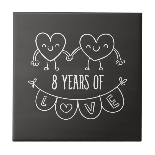 8th Anniversary Gift Chalk Hearts Tile (Front)