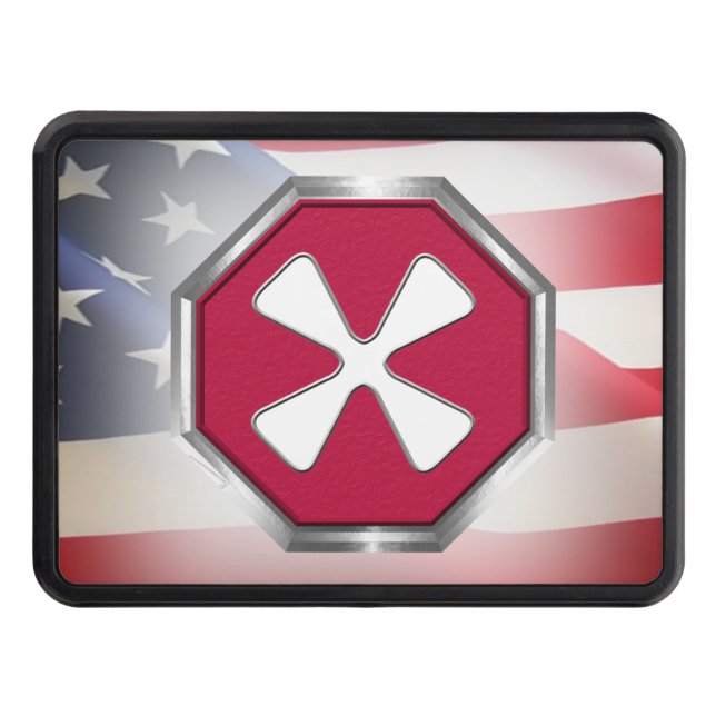 8th Army Silver Framed Patch  Trailer Hitch Cover (Front)