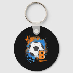 8th Birthday 8 Years Old Soccer Ball Keychain