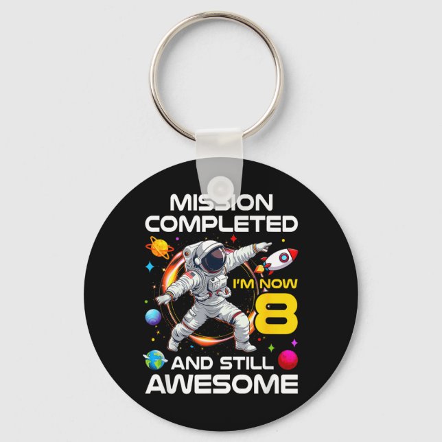 8th Birthday Astronaut 8 Years Old Outer Space Keychain (Front)