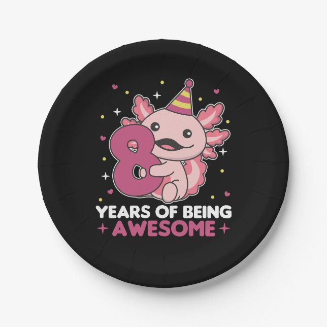 8th Birthday Axolotl Eight Year Old Sweet Axolotls Paper Plate (Front)
