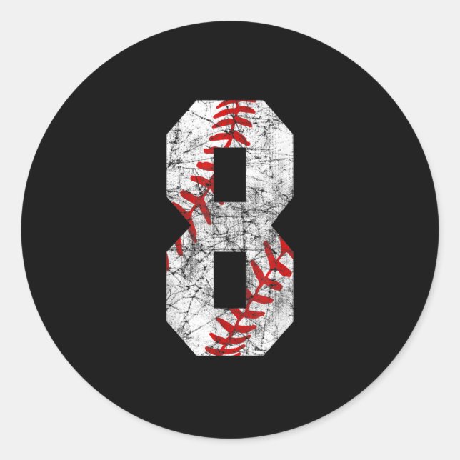 8th Birthday Baseball Big Number Eight 8 Year Old  Classic Round Sticker (Front)