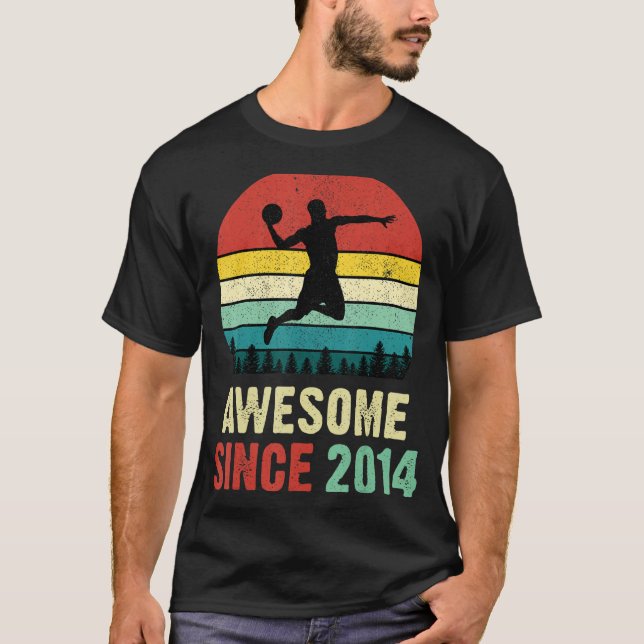 8th Birthday Basketball Awesome Since 2014 8 Years T-Shirt (Front)