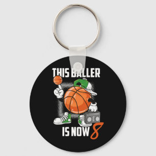 8th Birthday Basketball Player Fun 8 Years Old Kid Keychain