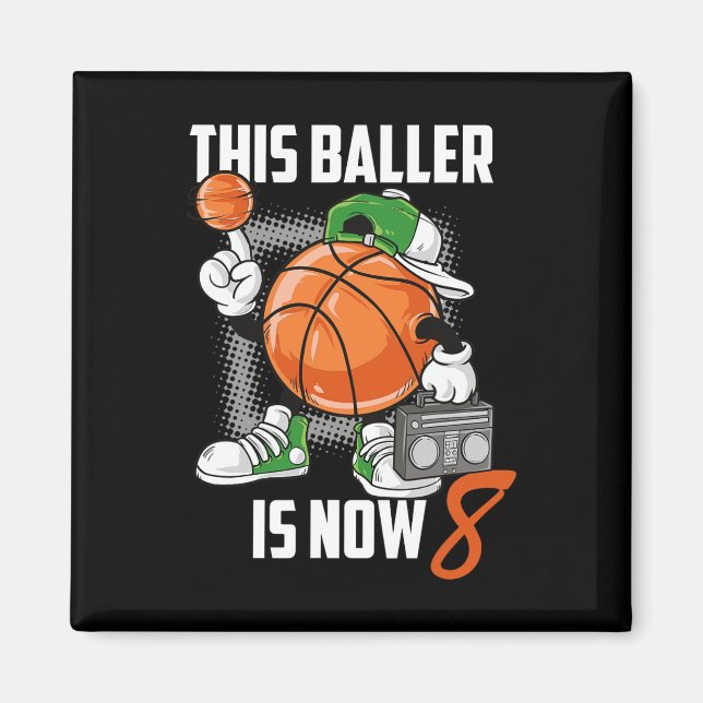 8th Birthday Basketball Player Fun 8 Years Old Kid Magnet (Front)