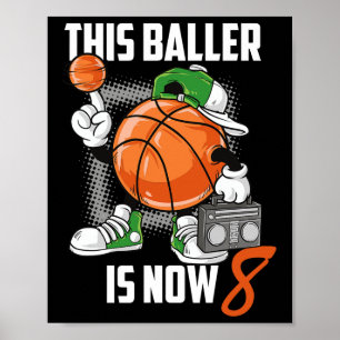 8th Birthday Basketball Player Fun 8 Years Old Kid Poster