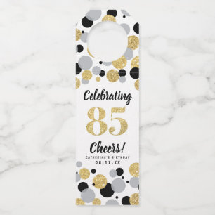 8th Birthday Black Grey Gold Glitter Confetti Bott Bottle Tag