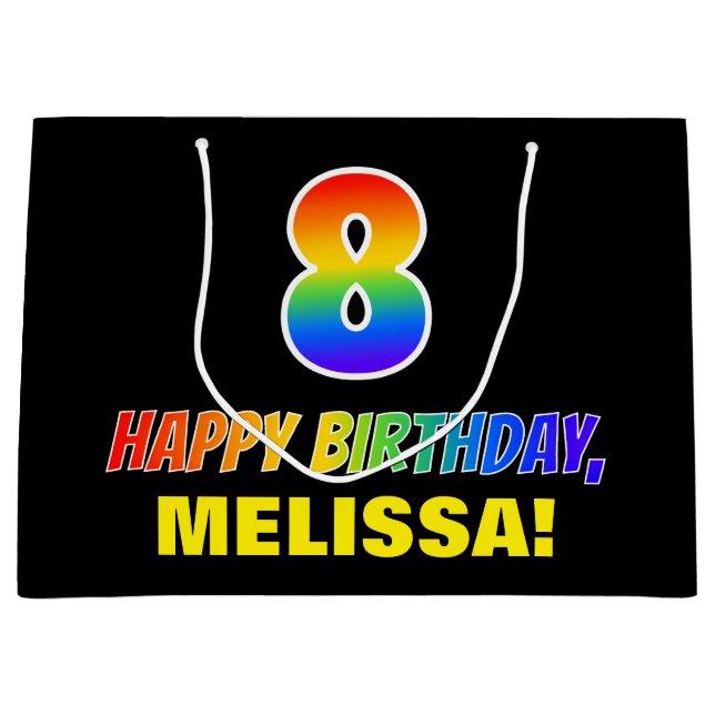 8th Birthday: Bold, Fun, Simple, Rainbow 8 Large Gift Bag (Front)