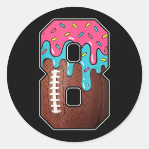 8th Birthday Boy Aamerican Football Ice Cream Drip Classic Round Sticker