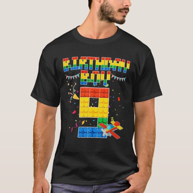 8Th Birthday Boy Building Brick 8 Years Old Blocks T-Shirt (Front)