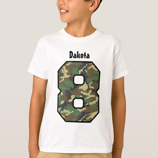 8th Birthday Boy Camo Eight Year Custom Name V04 T-Shirt (Front)