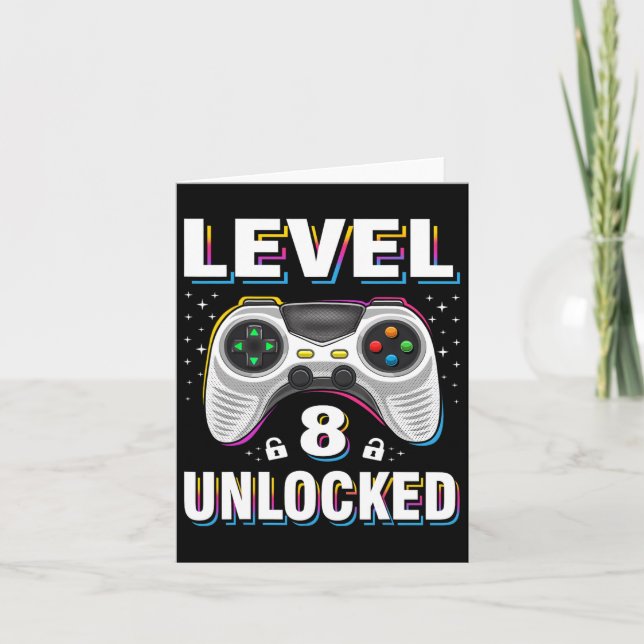 8th Birthday Boy Level 8 Unlocked Video Gamer 8 Ye Card (Front)