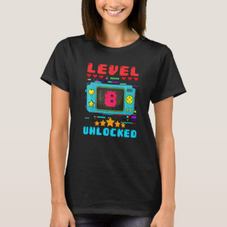 8th Birthday Boy Level 8 Unlocked Video Gamer Birt T-Shirt