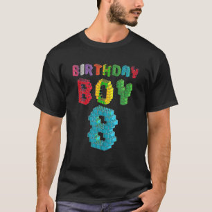 8th Birthday Boy Master Builder 8 Years Old Block T-Shirt