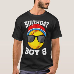 8th Birthday Boy Softball Player  8 Years Old Kids T-Shirt