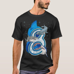 8th Birthday Boys Shark 8 years Old Ocean Shark Bd T-Shirt