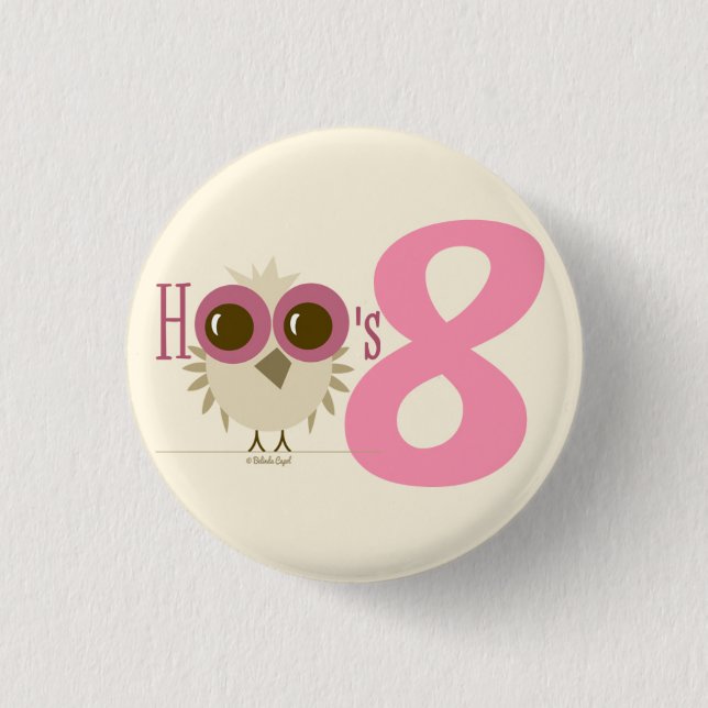 8th Birthday Button Owl Number 8 Birthday Favours (Front)