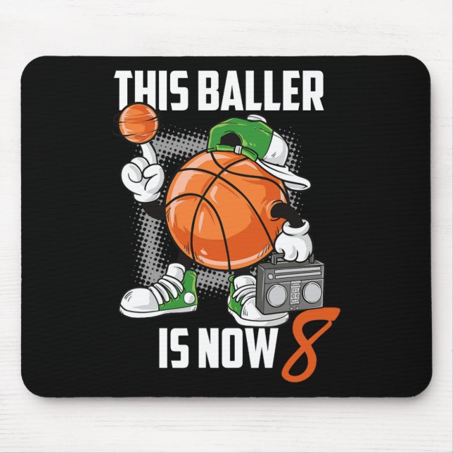 8th Birthday Bysketbyll Player Fun 8 Years Old Kid Mouse Pad (Front)