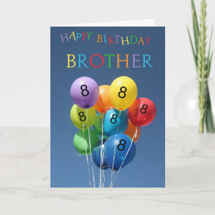 8th Birthday Card coloured balloons Brother