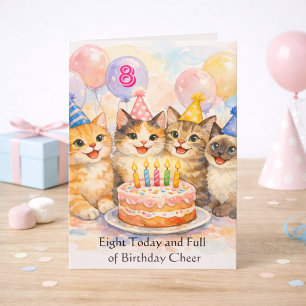 8th Birthday Card for Girls That Love Cats