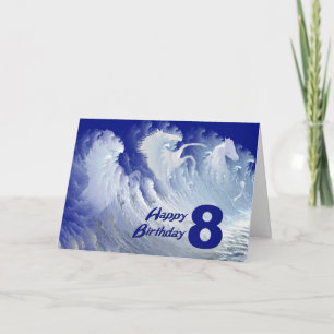 8th birthday card with wild white surf horses