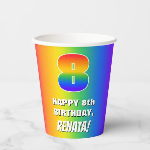 8th Birthday: Colourful, Fun Rainbow Pattern # 8 Paper Cups
