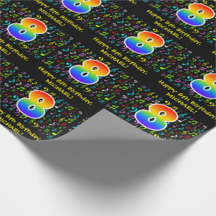 8th Birthday: Colourful Music Symbols, Rainbow 8 Wrapping Paper