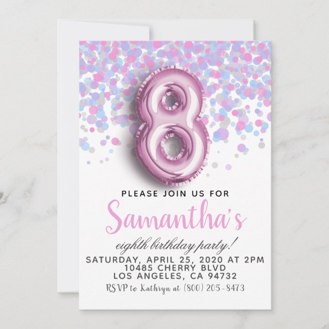 8th Birthday Confetti Invitation (Front)