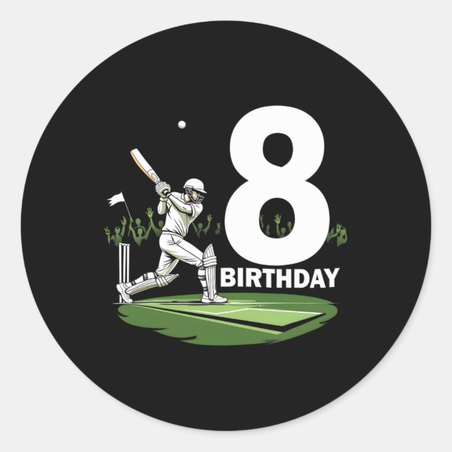 8th Birthday Cricket Lover Fun Design  Classic Round Sticker (Front)