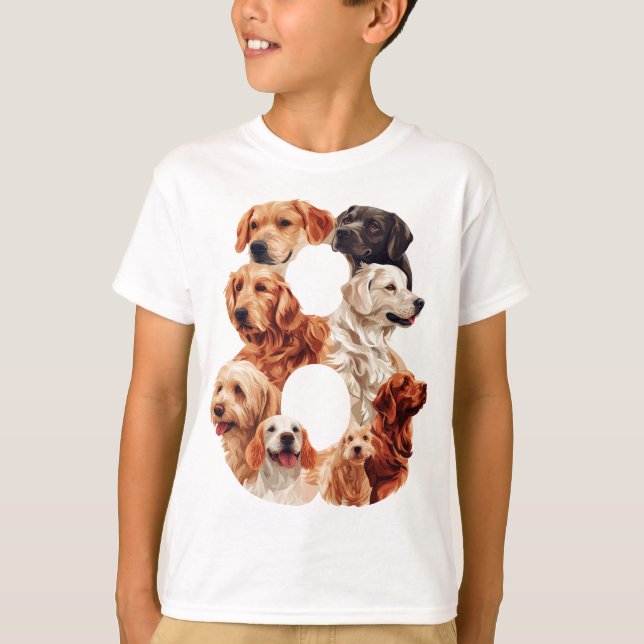 8th Birthday Dog Puppy Themed 8 Years Old Kids Boy T-Shirt (Front)