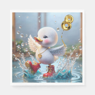 8th Birthday Duck Dancing In a Rain Puddle Napkin