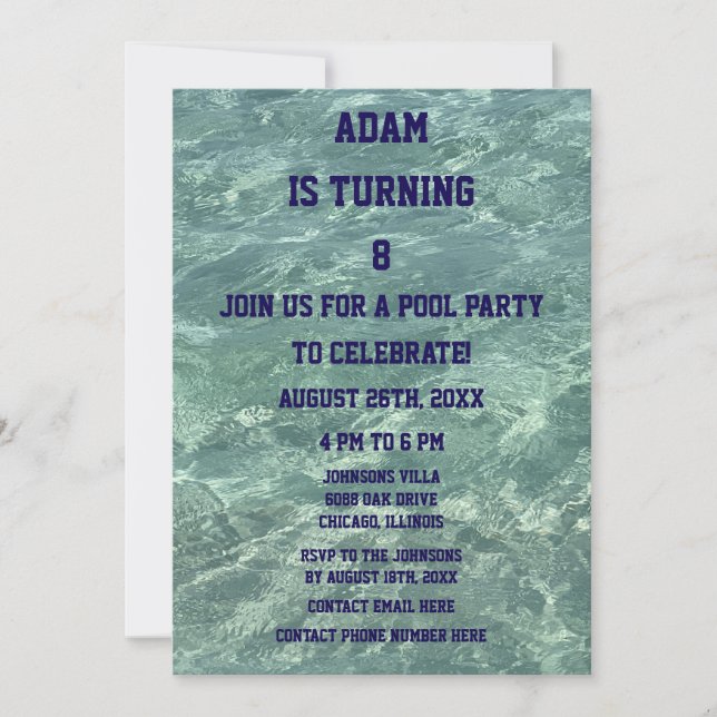 8th Birthday Eighth Pool Party Beach Water 2025 Invitation (Front)