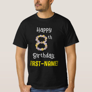 8th Birthday: Floral Flowers Number “8” + Name T-Shirt