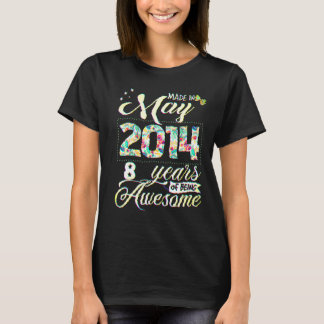 8th Birthday Floral  For Womens Born In May 2014 T-Shirt