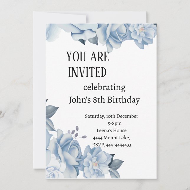  8th Birthday Floral Invitation (Front)