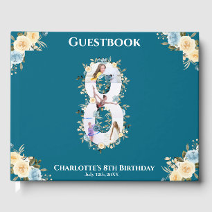 8th Birthday Flower Teal Photo Collage Blue Yellow Guest Book