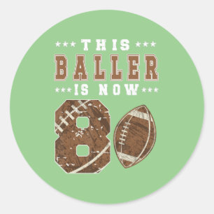 8th Birthday Football Boy Eight Year Old Football Classic Round Sticker
