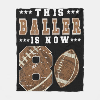 8th Birthday Football Boy Eight Year Old Football  Fleece Blanket