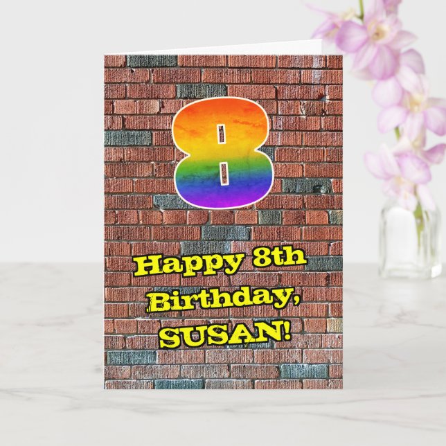 8th Birthday: Fun Graffiti-Inspired Rainbow 8 Card (Orchid)
