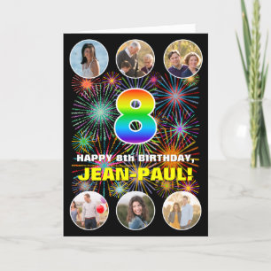 8th Birthday: Fun Rainbow #, Custom Name & Photos Card
