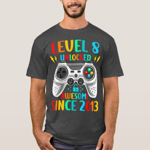8th Birthday Gaming Tee Level 8 Unlocked Awesome