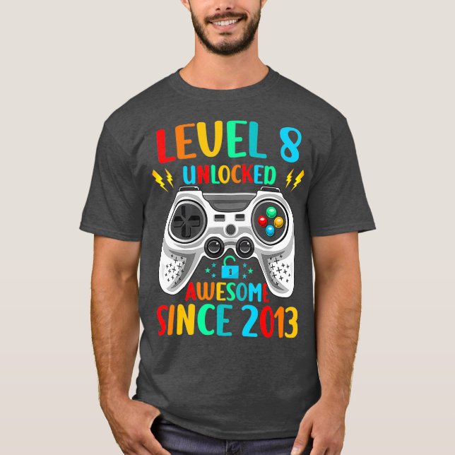 8th Birthday Gaming Tee Level 8 Unlocked Awesome (Front)