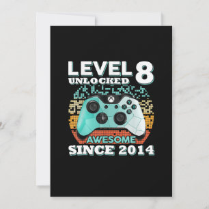 8th Birthday Gift Boys Level 8 Unlocked Gamer Invitation