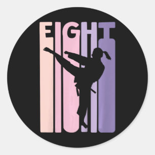 8th Birthday Gift Karate Retro Taekwondo Martial A Classic Round Sticker
