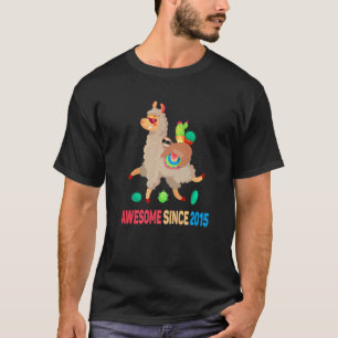 8th Birthday Gifts Awesome Since 2015 Sloth Riding T-Shirt