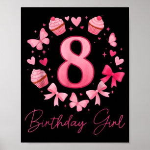 8th Birthday Girl Aesthetic Coquette Bow  Poster