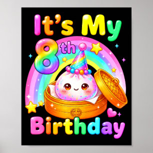 8th birthday girl kawaii dumpling anime party 8 poster