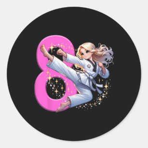 8th Birthday Girl Martial Arts Party Taekwondo Kar Classic Round Sticker