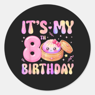 8th Birthday Girl Rainbow Dumpling Kawaii Anime 8 Classic Round Sticker