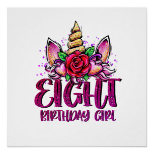 8th Birthday Girl Shirt 8 Year Old Girl Birthday G Poster